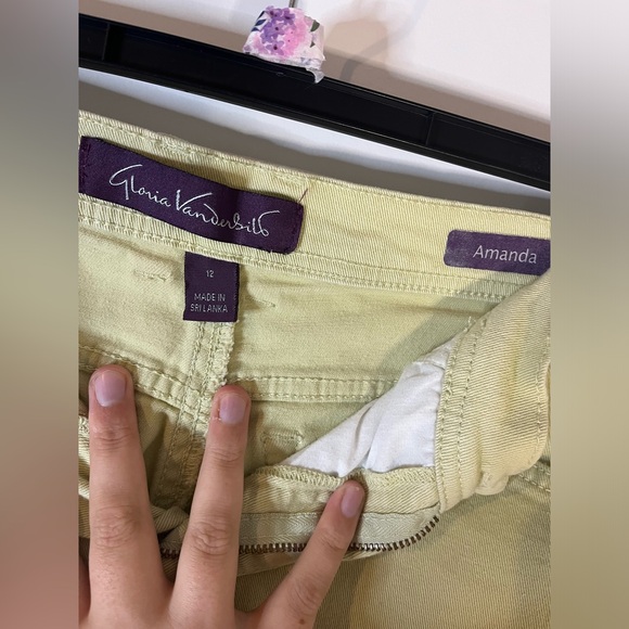 Gloria Vanderbilt Cotton Spandex Amanda Yellow Splashy Logo Pockets Pants Sz 12 - Picture 15 of 15